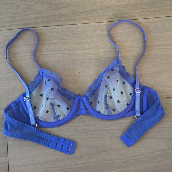 Savage X Fenty Blue Star Patterned Sheer Wire Bra and Panties Set - Picture 3 of 6